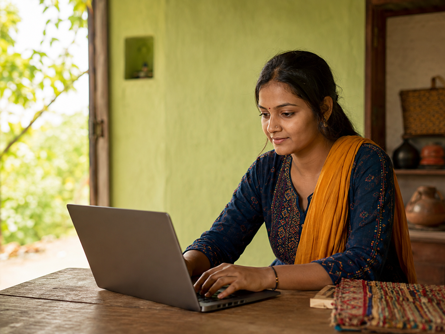A Codemunch learner working on her laptop